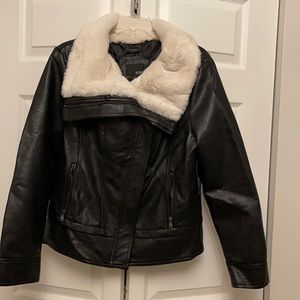 NWT aviator style faux leather and fur jacket